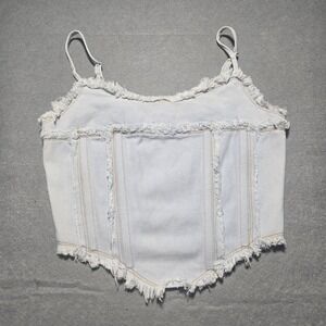 Mello Los Angeles Denim Corset Cami Top Women's M Light Blue Frayed Raw Hem Y2K